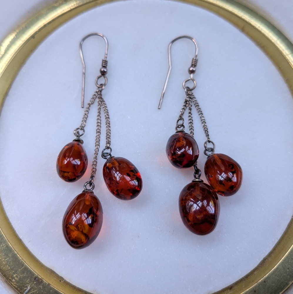 House of Amber Sterling Silver and Amber Drop Earrings